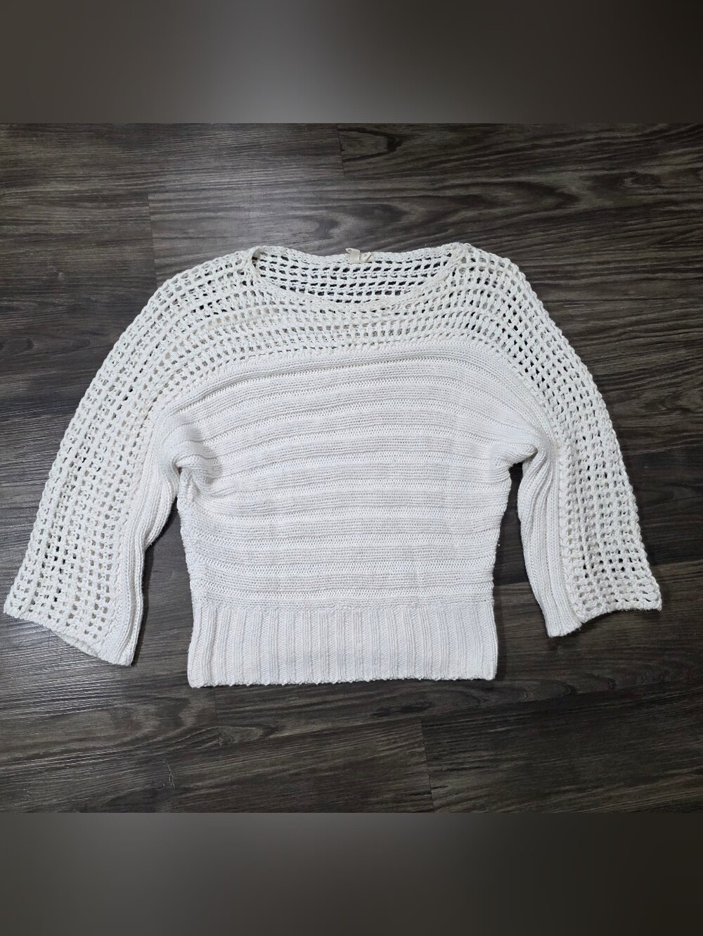 Anthropologie Moth Sweater Womens  White Open Knit Crochet Pullover Boho Chic